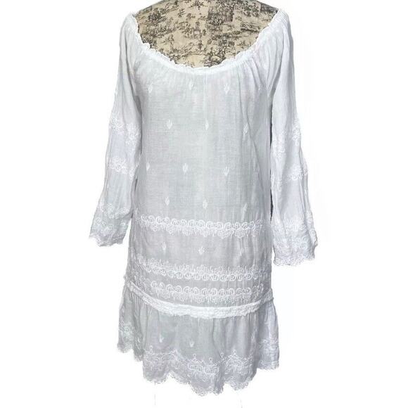 Calypso St Barth sz XS Sheer White Embroidered Tunic Dress Cotton Scoop Neck - Picture 3 of 15